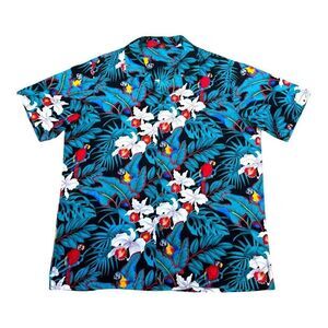 Casual Wear Hawaiian Shirt Parrot Tropical Flowers Macaw Orchid Floral Mens L